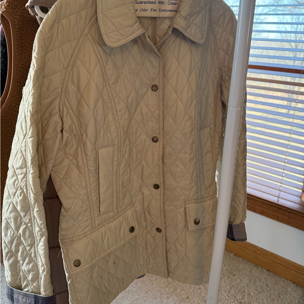 Barbour Light Beige Quilted Bomber Jacket